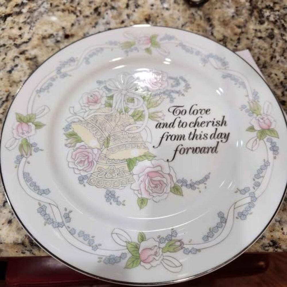 Enesco The Wedding Series Collector Plate To Love and To Cherish Silver Rim